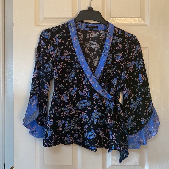 Nannette Lepore Ophelia Floral Silk Wrap Top Blouse
